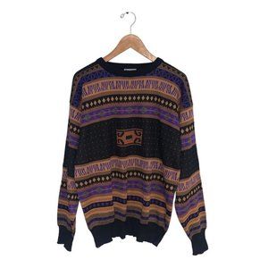 Meister Vintage Sweater Men's Size Extra‎ Large XL Black Purple Wool Knit Jumper